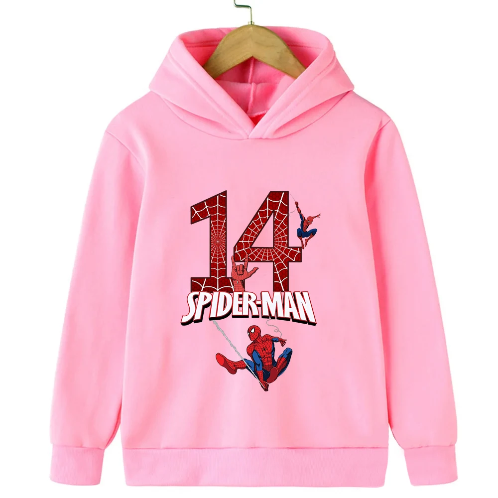 

2024 Spider-Man Clothes Children Hoodies Number 123456789 10 11 12 13 14 Girl Boy Kids Pullover Anime Casual Kid Kawaii Tops