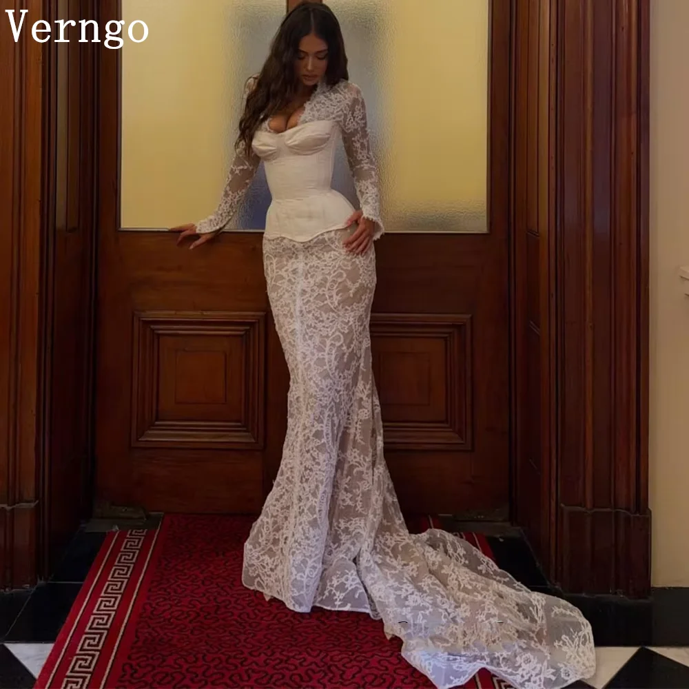 Verngo Exquisite Appliques Lace Prom Dress Classic Satin Ruched Evening Dresses Modern Mermaid Celebrity Party Gown Customized