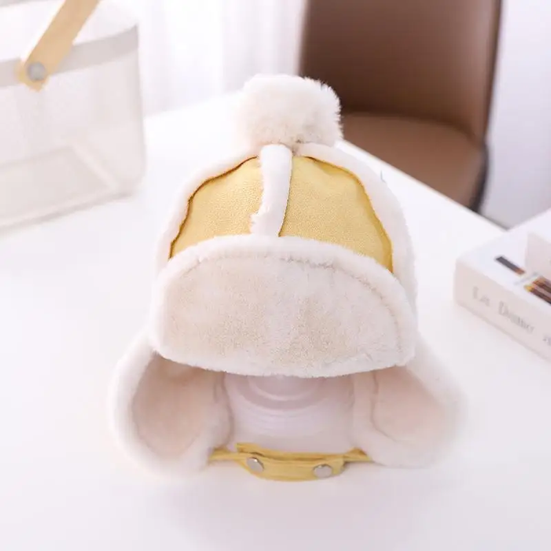 Children\'s Hat For Kids Ear Protection Thicken Adjustable Plus Velvet Cute Korean Kids Cap Winter Baby Pompom Hat Baby Beanies