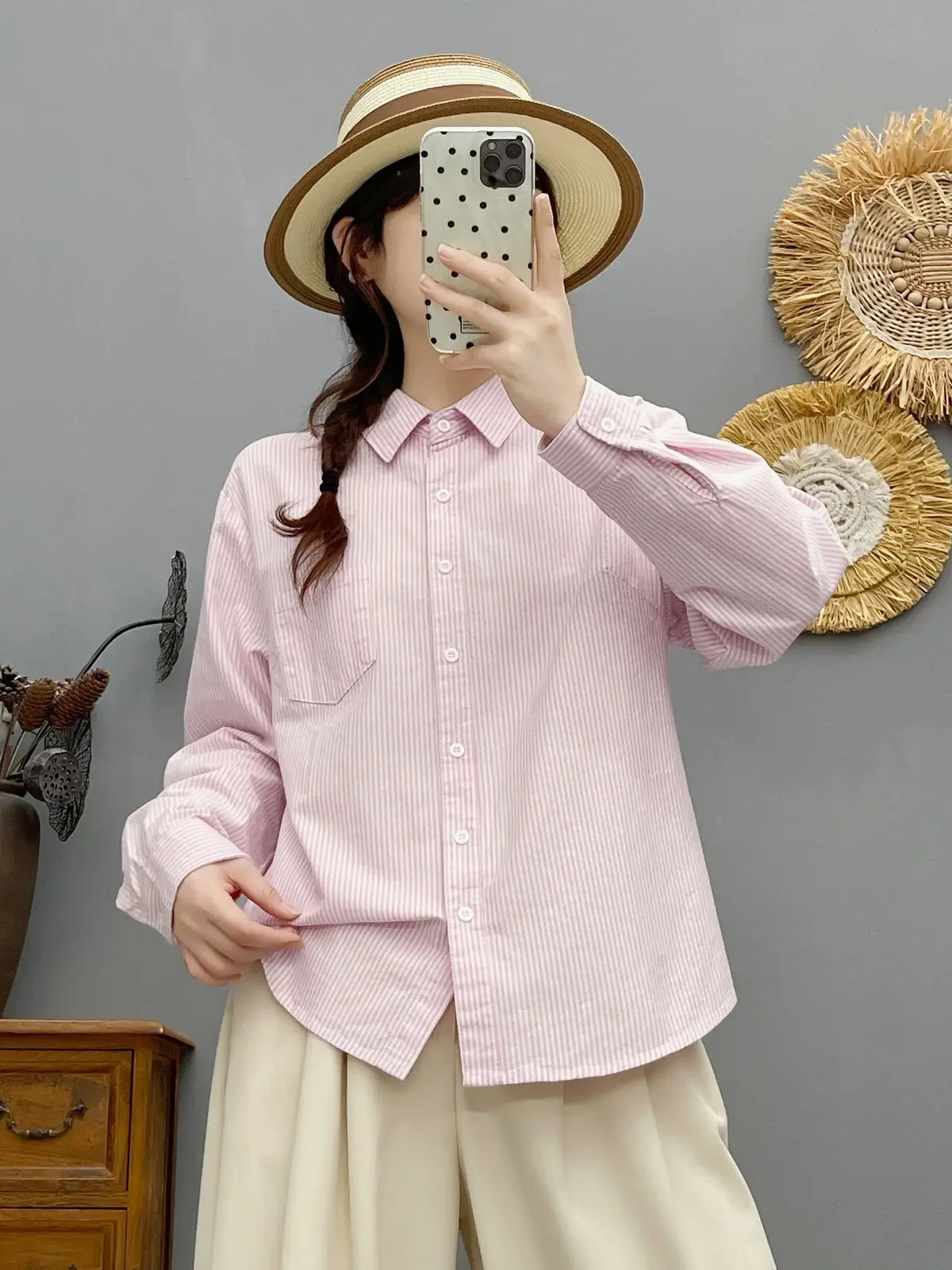 

High Quality Women 100% Cotton Blouse Shirt Striped Oxford OL Cardigan Long Sleeve Shirt Autumn New Casual Skinny Shirts Tops