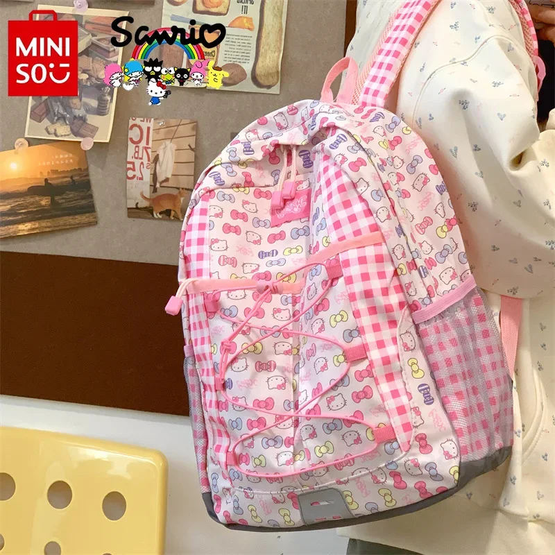 Hello Kitty Student School Bag Fashionable High Quality Women's Backpack Cartoon Cute Casual Large Capacity Bow Girl Backpack