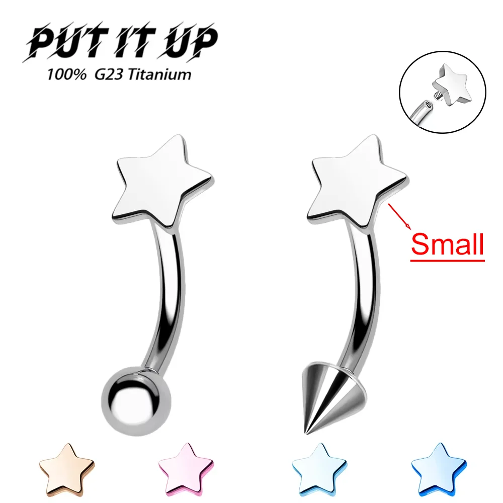 F136 Titanium Alloy 16G Star-Tip Tapered Ball Curved Bar Eyebrow Stud Fashion Anodized Banana Bar Earring Piercing Jewelry