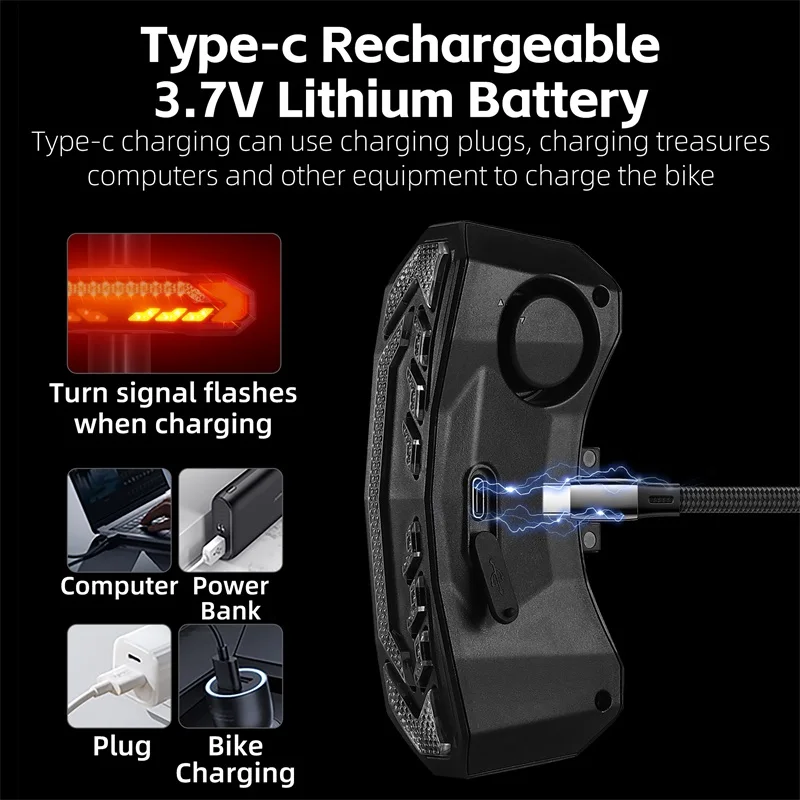 WEST BIKING Multifunctional Anti-theft Alarm Bicycle Rear Light Smart Brake Tail Lights Type-C Charging Wireless Turn Signal