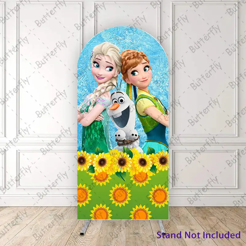 Elsa Princess Anna Olaf Sunflower Frozen Cartoon Disney Arch Photo Backdrop Cover Girls Birthday Party Background Decoration