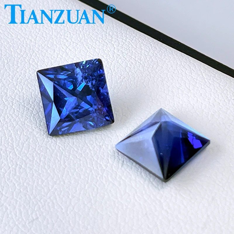 Lab Grown Sapphire Square Shape Cornflower Blue Sapphire Princess cut Synthetic Corundum Gemstone with inclusions loose stone