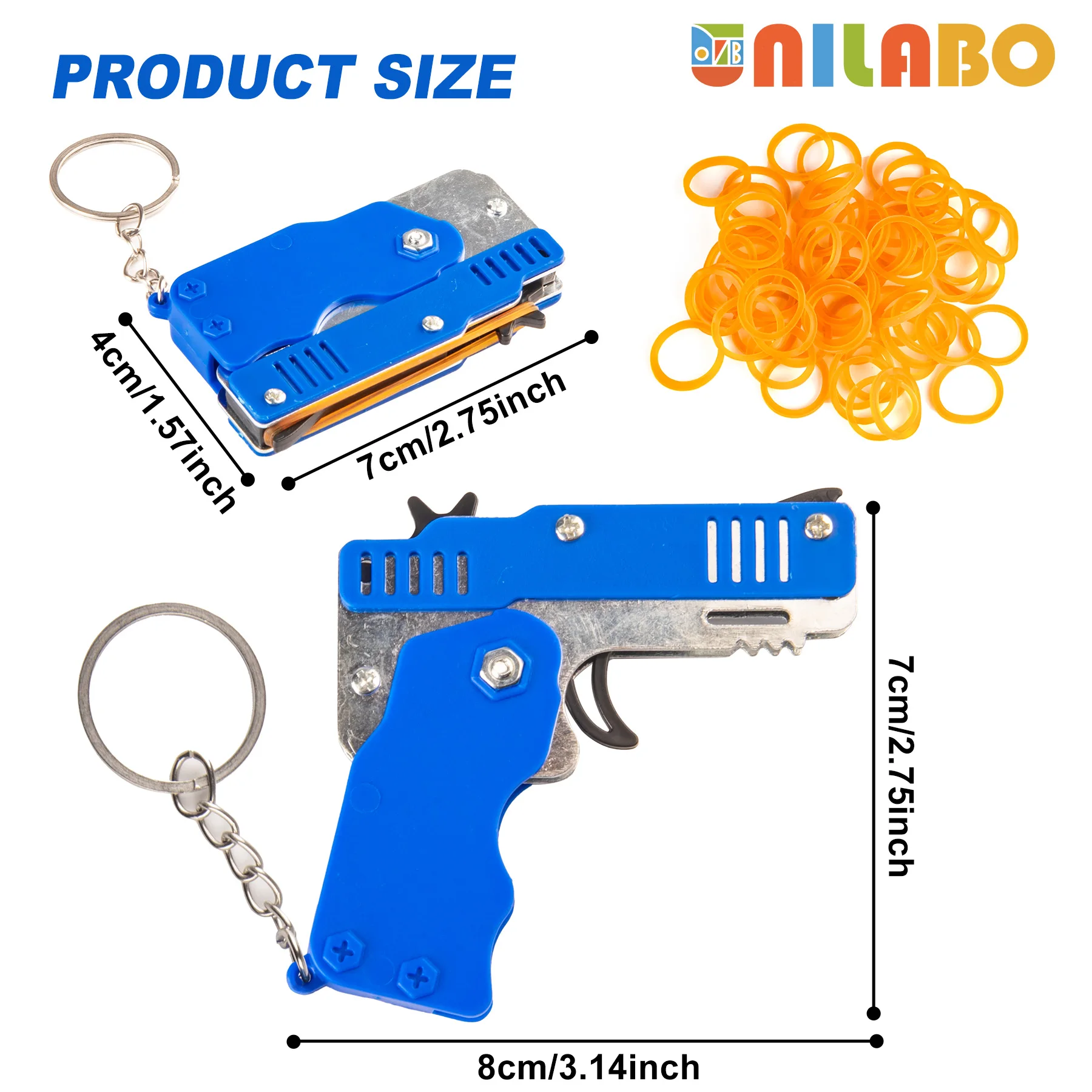 ゴムバンドガン ミニ合金 折りたたみ式 おもちゃの銃 キーホルダー クイックシュート 6ゴム おもちゃの銃 ゴムバンド付き