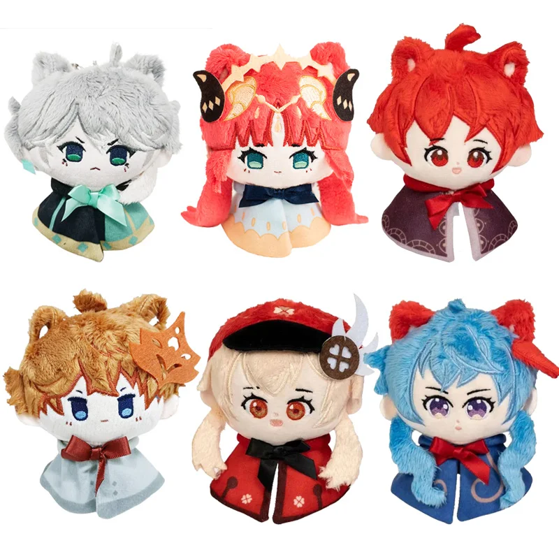 12cm Genshin Impact Plush Pendant Keychain Cosplay Venti Albedo Xiao Raiden Shogun Tartaglia Kazuha Doll Toy Beadchain Gif