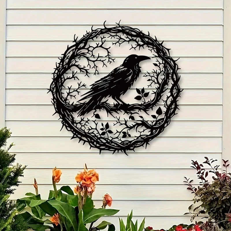 Metal Raven Bird Wall Art, Escultura Corvo em Preto, Decoração de Casa Única, Jardim, Cozinha, Varanda