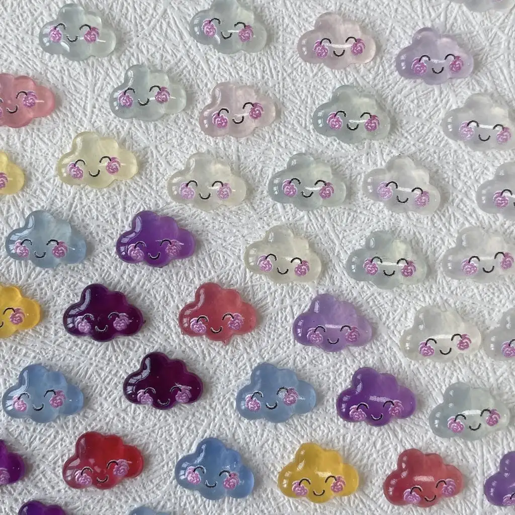 30PCS Cute Cartoon Smiling Face Clouds Nail Charms Accessories Parts UV Color Changing Nails Decoratoin Supplies Materials