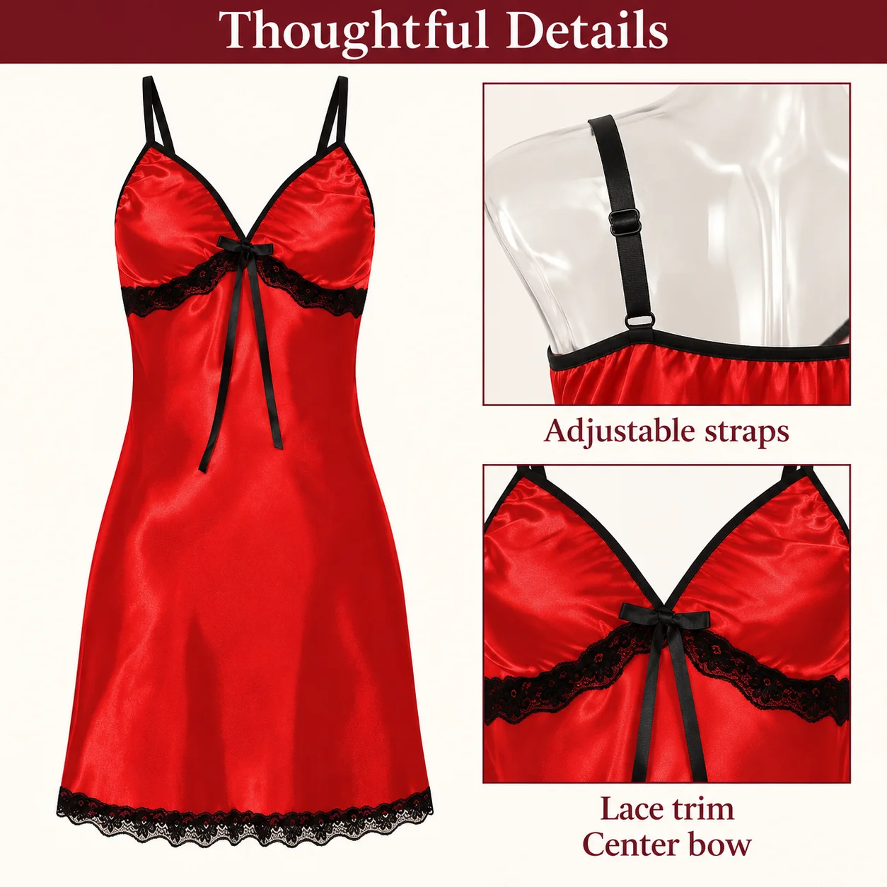 Women's Lace Trim V Neck Nightgown Sleeveless Spaghetti Strap Sleep Dress Polyester Elastane Loungewear S to XXXL in 4 Colors