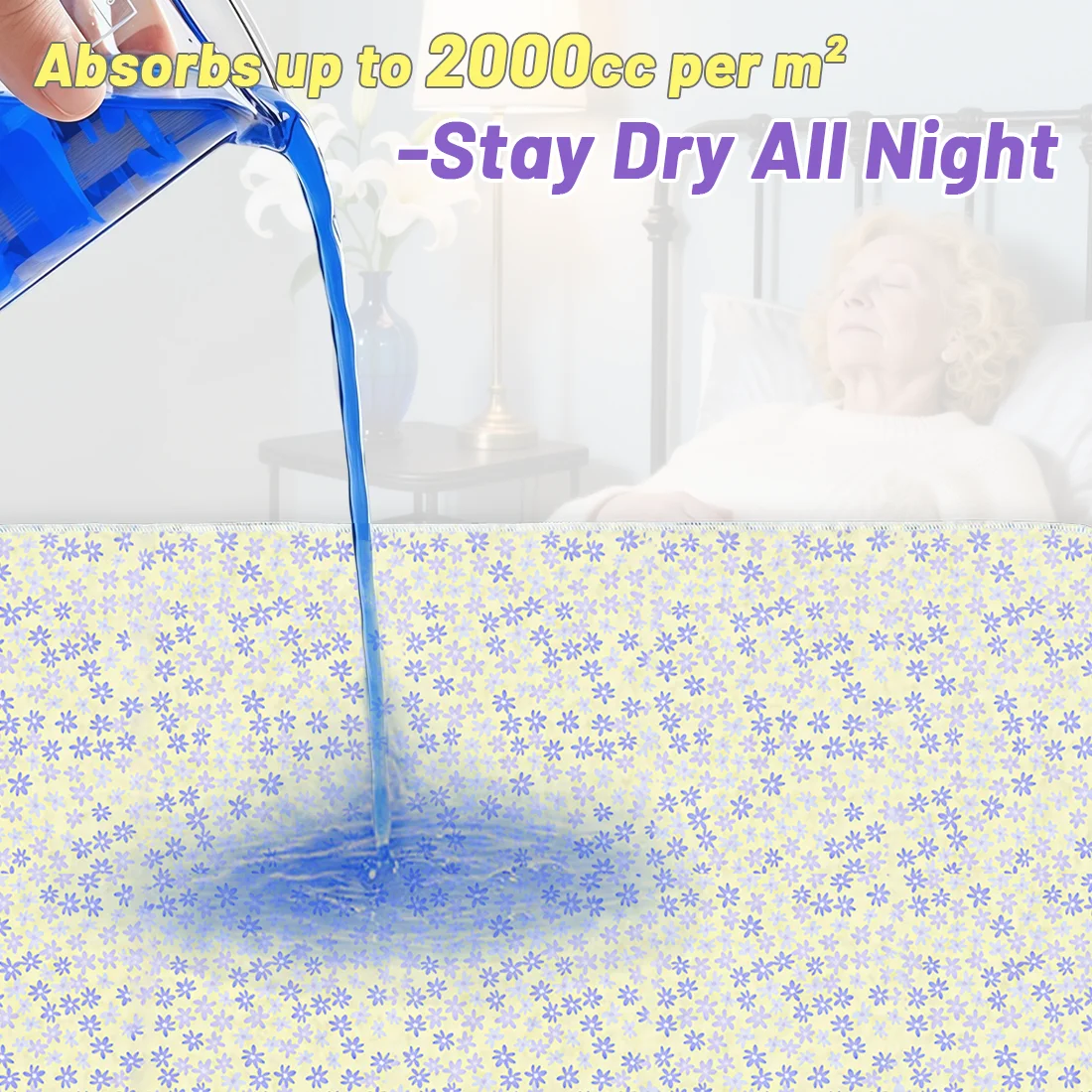 Ehucon Reusable Washable Incontinence Bed Pads, High Absorbency Soft Waterproof AntiSlip Bed Underpads for Elderly Patient