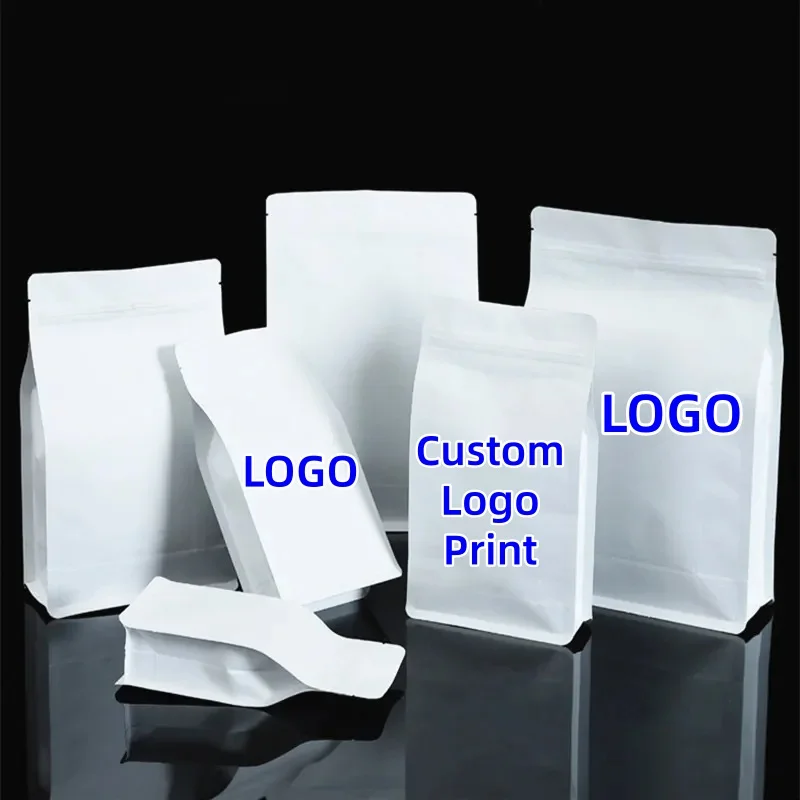 

50pcs/Lot 3D White Paper Foil Zip Lock Bags Heat Sealing Snack Spice Cereals Seeds Ground Coffee Storage Packaging Pouches