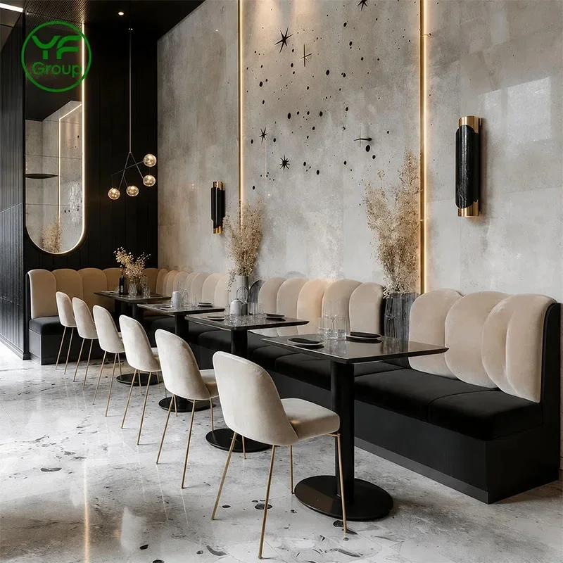 Factory Custom Restaurant Furniture High-Density Foam Velvet Fabric Booth Seating Banquette for Bistro Hotel