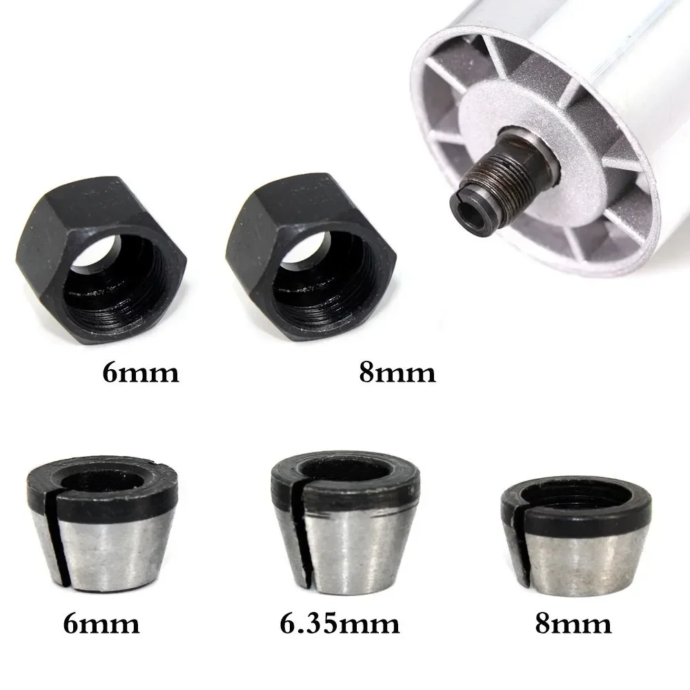 5Pcs/Set Collet Chuck Adapter 6mm 6.35mm 8mm Engraving Trimming Machine Chucks Electric Router Bit Collets tools accessories kit