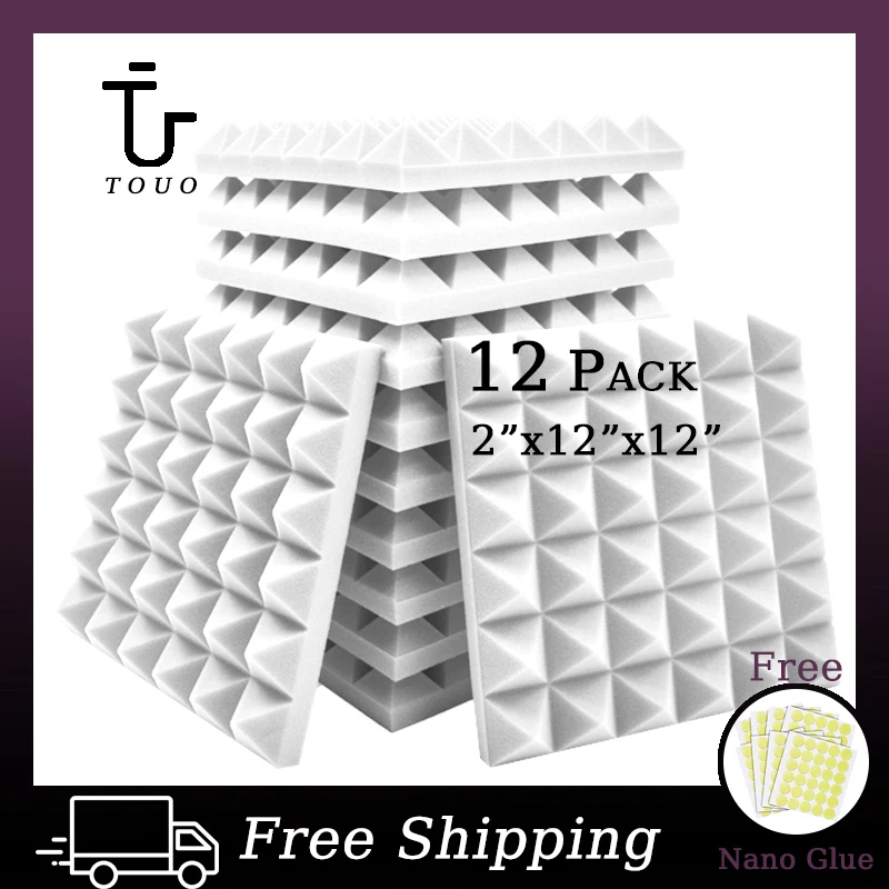 

TOUO 12 Pcs Acoustic Foam Pyramid Sound Absorbing Panel Studio Acoustic Treatment Flame Retardant Noise Insulation For Walls