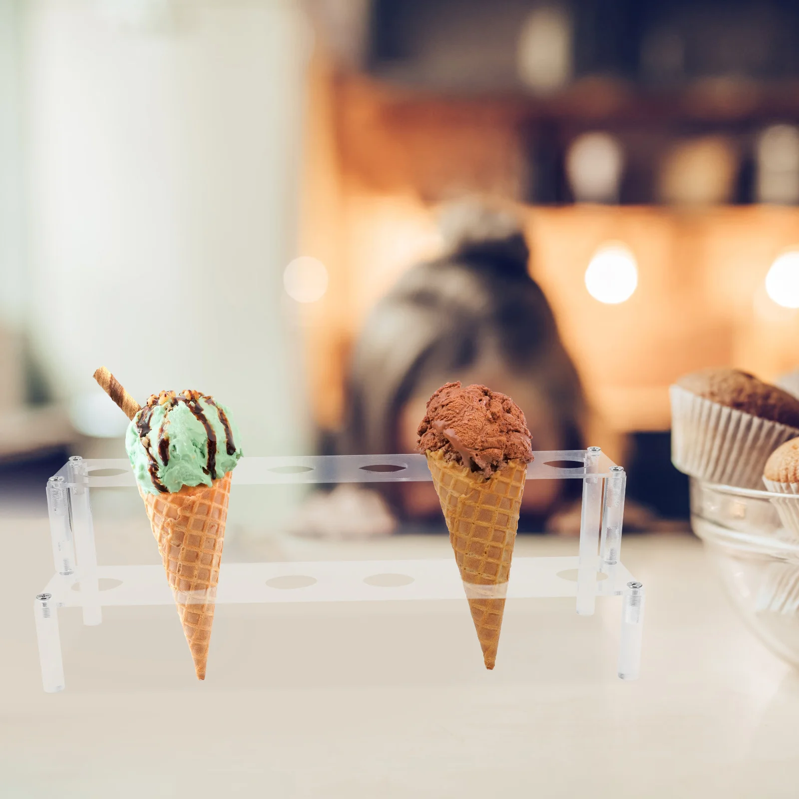 

Clear Acrylic Ice Cream Cone Display Stand Multipurpose Holder for Parties Events Snack Serving Rack Egg Cone Support Ice Cream