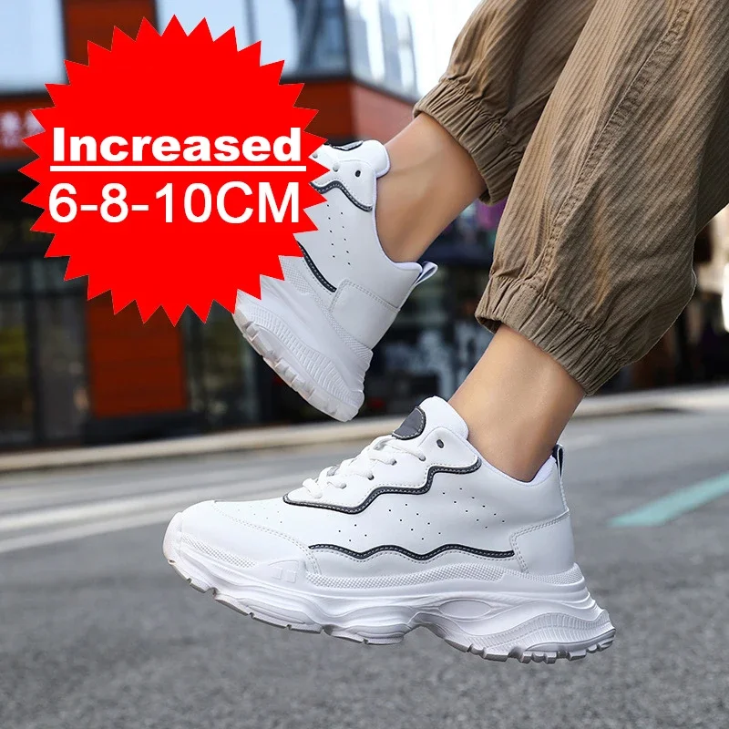 

Men's Hidden Height Increasing Sneakers 6-10CM Elevator Shoes Chunky Platform Walking Shoes Comfortable Leather Fashion Sneakers
