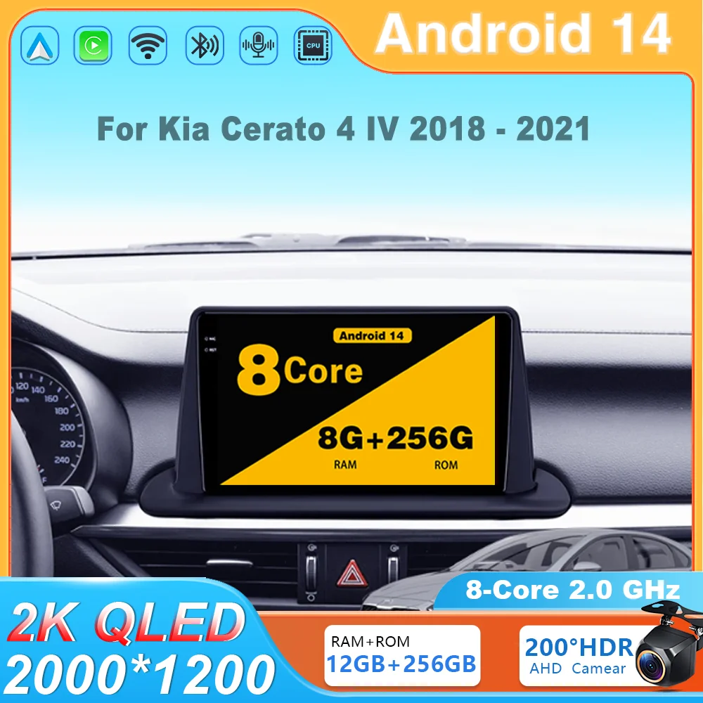 

Android 14 Car Radio Multimedia Player Stereo Navigation GPS Wireless Carplay QLED Screen 4G DSP For Kia Cerato 4 IV 2018 - 2021