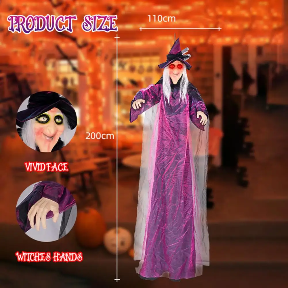 ぶら下げ飛行魔女装飾、音ライト、ハロウィーン、庭の装飾、不気味な屋外の装飾