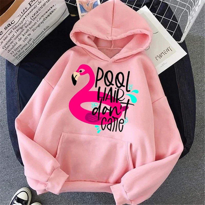 Sportswear Flamingos Graphic Print Hoodie Women's Gray White Pink Couple Hoodie Harajuku Kawaii Women's Sweatshirt