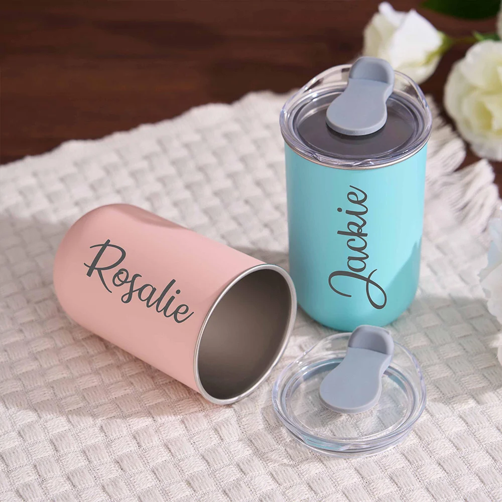 Custom Name Mini Stainless Steel Tumbler, Personalized Engraved Coffee Cup with Lid, Multi‑Color Portable Travel Mug.