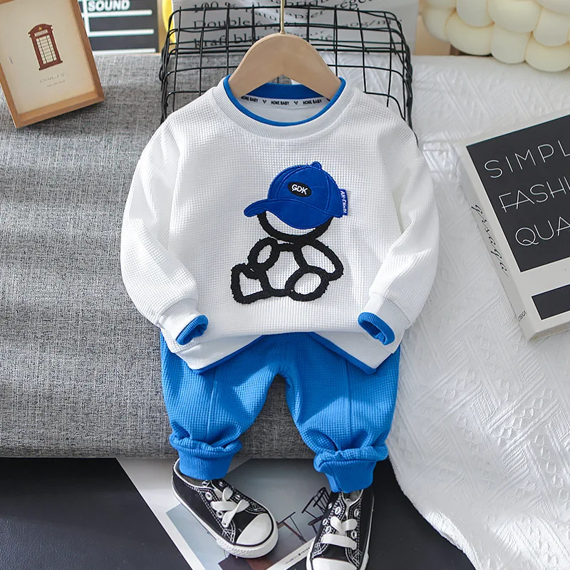 Toddler Boy Handsome Sport Clothing Sets 2023 Spring Autumn Children Fashion Tracksuit Baby Cartoon Pullover+ Pants Girl Clothes