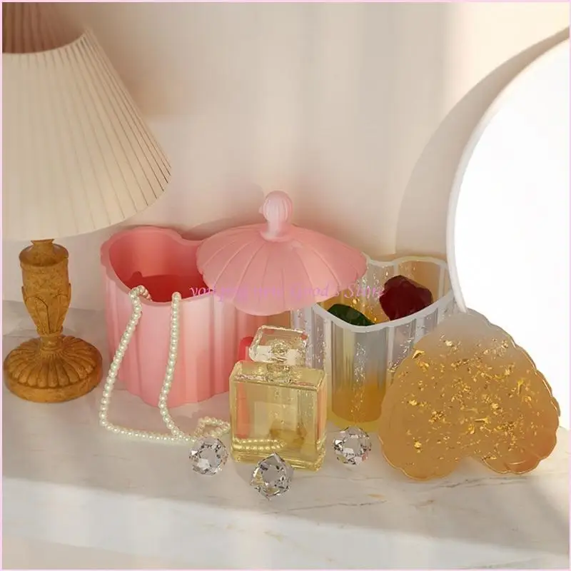 

57QA Epoxy Crystal Anniversary Love Striped Jar Storage Box Mold for Soap Holder Jewelry Storage Home Decoration