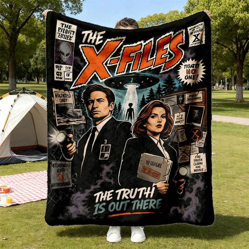 X-Files Flannel Blanket, Dana Scully Fox Mulder, Comic Cover Style Unisex Flannel Blanket