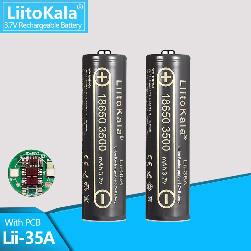 LiitoKala-Bateria de Luz Apontada Recarregável com Caixa, Lii-35A, 18650, 3.7V, 3500mAh, Alta Capacidade, Lanterna, 3.7V, 1-16Pcs