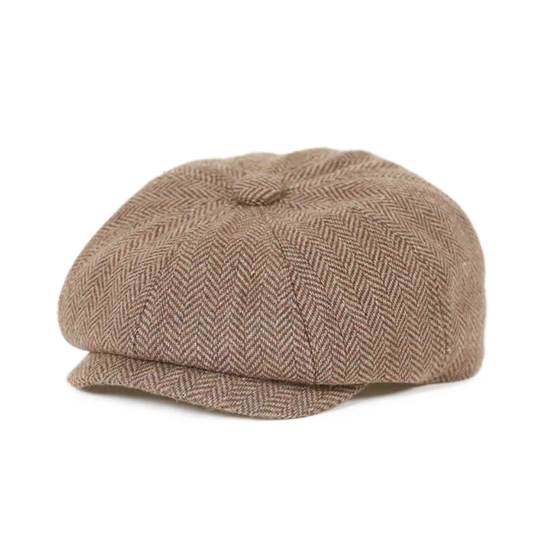 Boys Girls Vintage Woollen Newsboy Cap Tweed Flat Beret Cabbie Hat for Kid Toddler Pageboy Children 1-12 Years Old