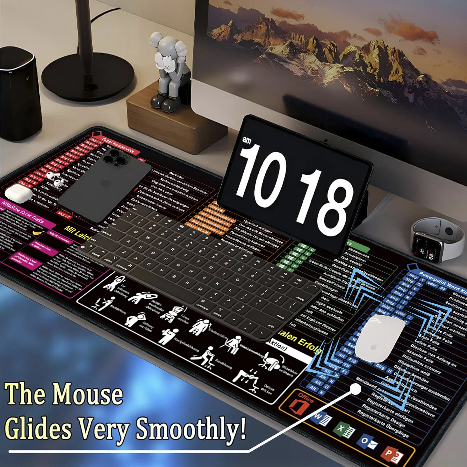 الألمانية الألمانية Excel Word Powerpoint Windows Shortcuts Keys Mouse Pad Desk Mat Cheat Sheet Software Web Mousepad Office المستخدمين #2