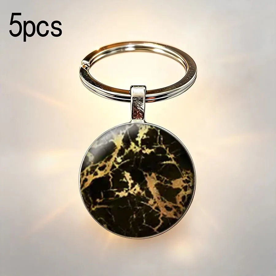 5PCS Simple and luxurious printed stone pattern grand keychain, dignified and practical small gift suitable for car key pendant