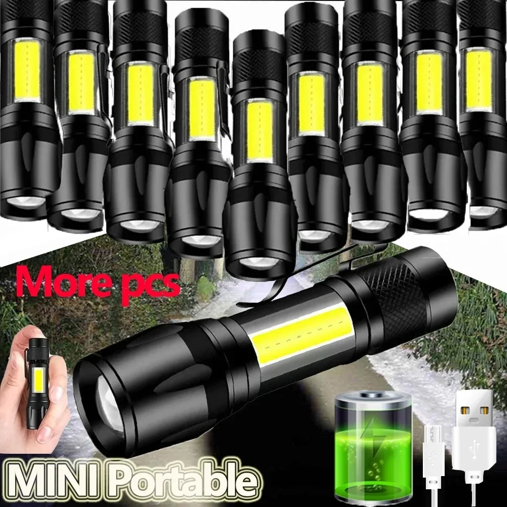 KDULIT Mini LED + latarka COB wbudowana bateria USB akumulatorowa latarka awaryjna daleki zasięg Zoomable Camping latarnia wędkarska