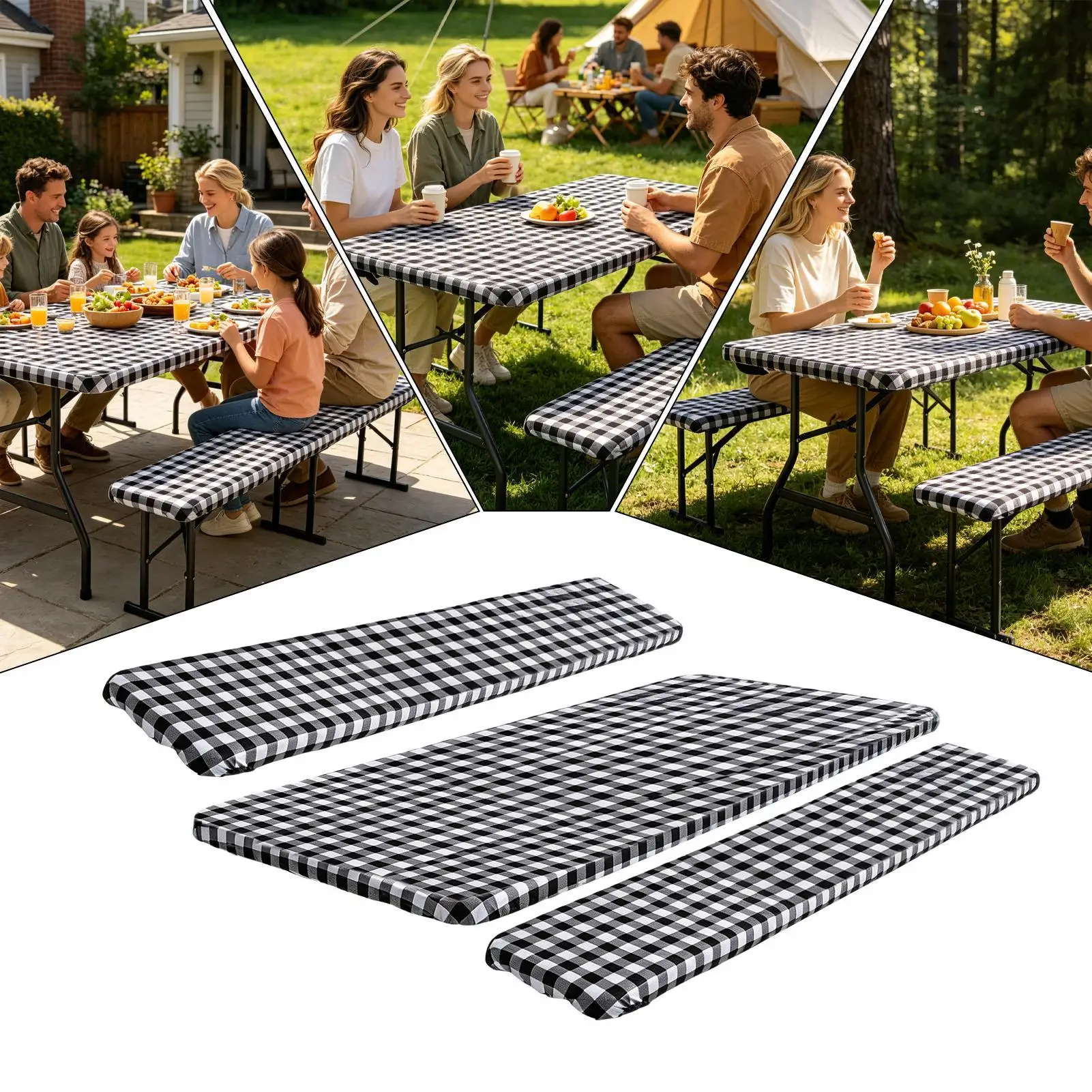 

Picnic Table Covers Waterproof Reusable Washable Foldable Tablecloth Camping Table and Bench Covers for Camping Outdoor
