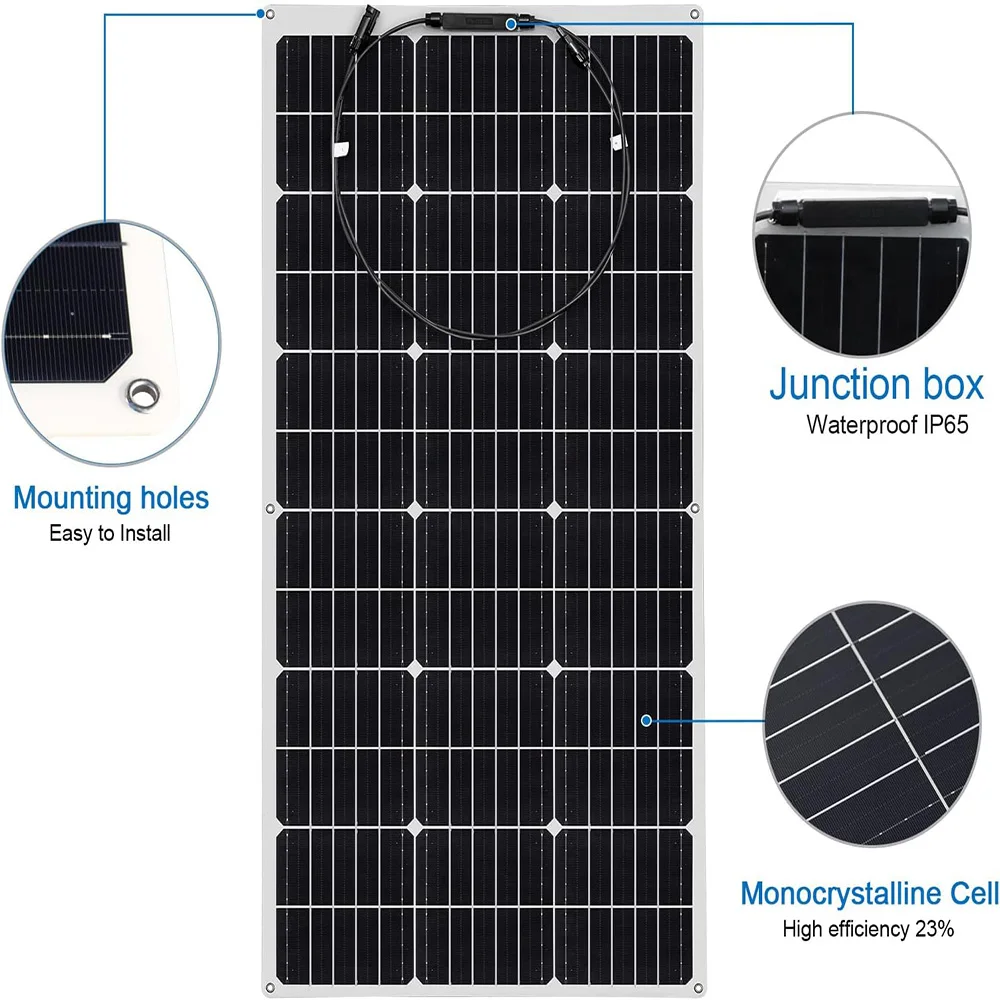 WUZECK Flexible Solar Panel Kit 12V/24V , photovoltaic 1-5pcs 100W Monocrystalline Solar Panels Power Battery charging Outdoor