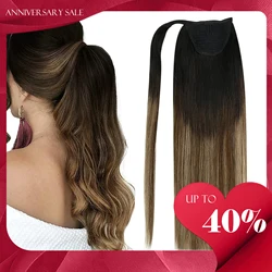 VeSunny Ponytail Human Hair Straight 80g Clip in Hair Extensions Human 14-22