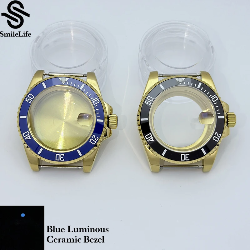 SmileLife الذهب 40 مللي متر غواص مقاوم للماء أسود GMT السيراميك الحافة صالح ل NH34 NH35 NH36 حركة الياقوت ساعة زجاجية