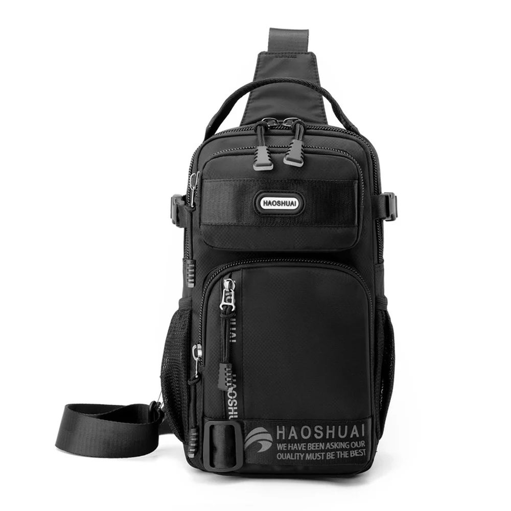 CFUN YA Men Nylon Chest Sling Bag with Multiple Zip Pockets Adjustable Shoulder Strap and Top Carry Handle for Daily Travel