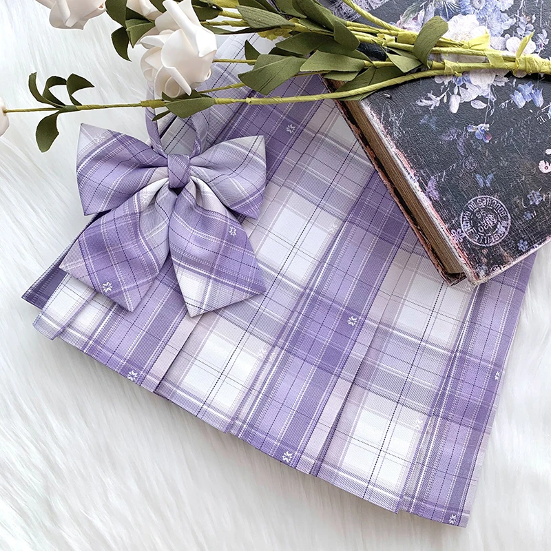 Japanese Jk Uniform Summer Light Purple White Color Matching Plaid Waist Thin A Line Versatile Temperament Pleated Skirt Girls