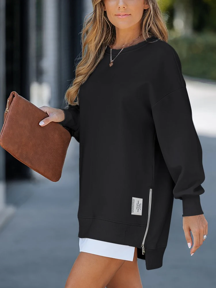 Long Sleeve Zipper Design Sweatshirt Dress