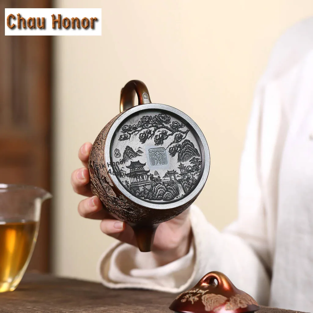 340ml Classic Yixing Purple Clay Teapots Artists Handmade Qin Quan Pot Raw Ore Shell Burning Mud Tea Making Kettle Zisha Tea Set