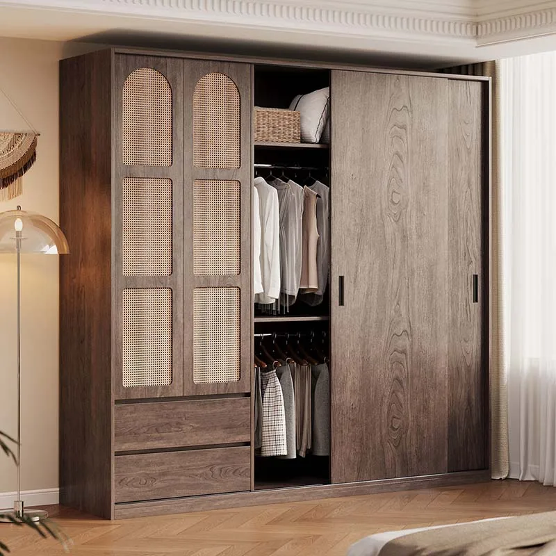 Nordic Rattan Wardrobes Tall Sliding Customized Drawers Lounges Portable Wardrobes Low Price Small Roupeiro Furniture For Home