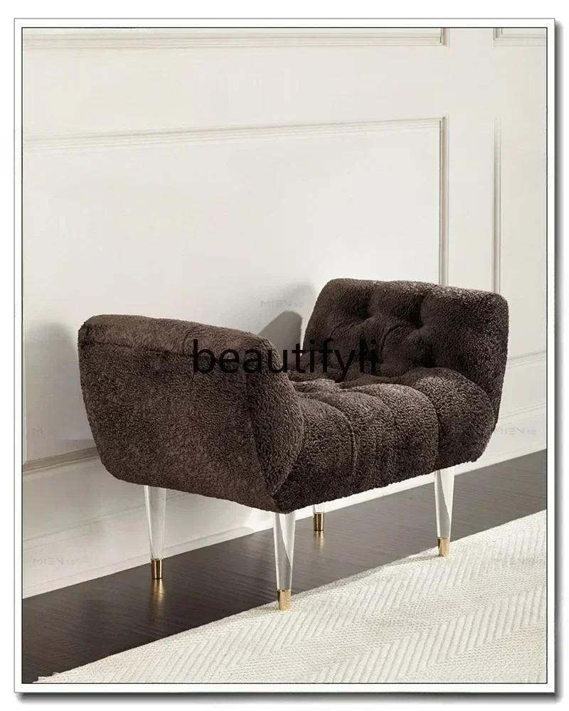 

35Lamb wool, high-footed bedside, shoe changing stool, bedroom, dressing stool, acrylic armrest bench.SSS