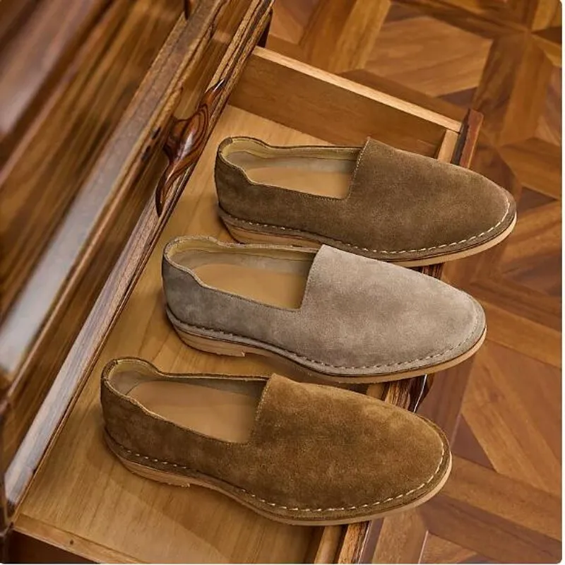 Cow Suede Leather Mens Muller Shoes Fashion Flats Handmade Male Casual Shoes Lazy Flats