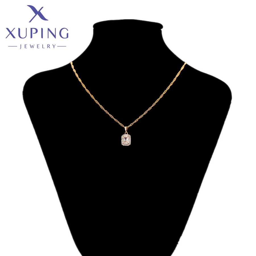 Xuping Jewelry Neu eingetroffen, goldfarben, rechteckig, Huggies-Ohrringe, Halsketten-Set für Frauen, Party, Geburtstag, Geschenk, X001245936 – Detail 12