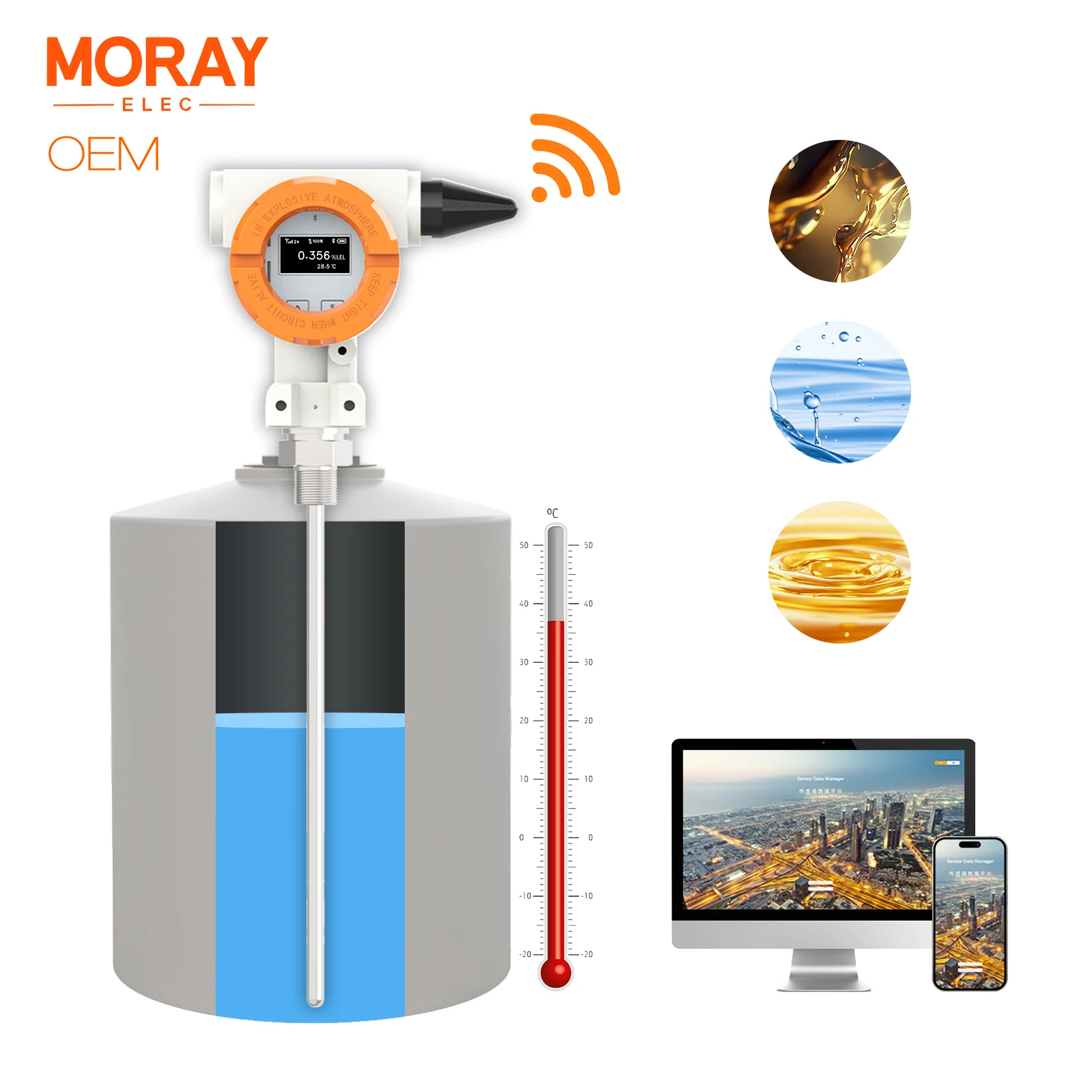 Moray ME6001T LoRaWAN Customizable High Accuracy Explosion Proof Wireless Temperature Transmitter and Liquid Level Sensor