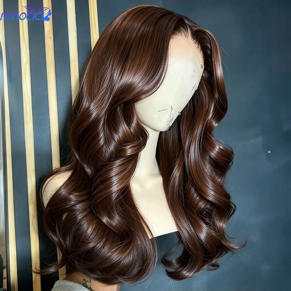 Chocolate Brown Human Hair Wigs Body Wave 13X6 Hd Lace Frontal Wig 13X4 Human Hair 250 Density #4 Brown Colored Pre Plucked Brazilian Wig