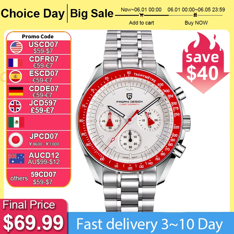 

PAGANI DESIGN 2025 New AK Project Men's Watches Luxury Quartz Wrist Watch For Men AR Sapphire Speed Chronograph Automatic Date
