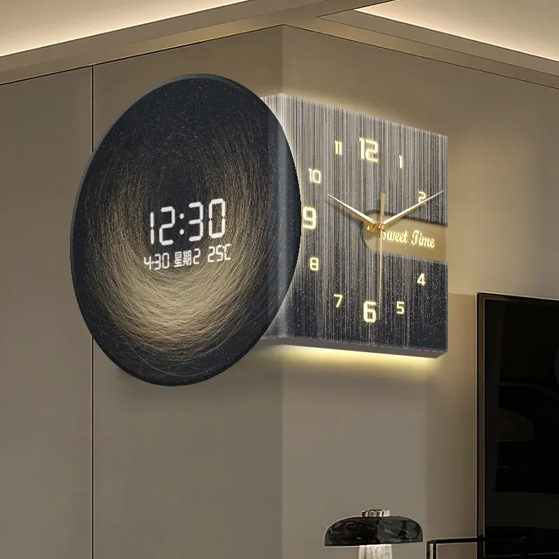 Night Light Luxury Wall Clock Fashion Unique Modern Bedroom Digital Clock Design Nordic Cute Orologio Da Parete Home Decor Items
