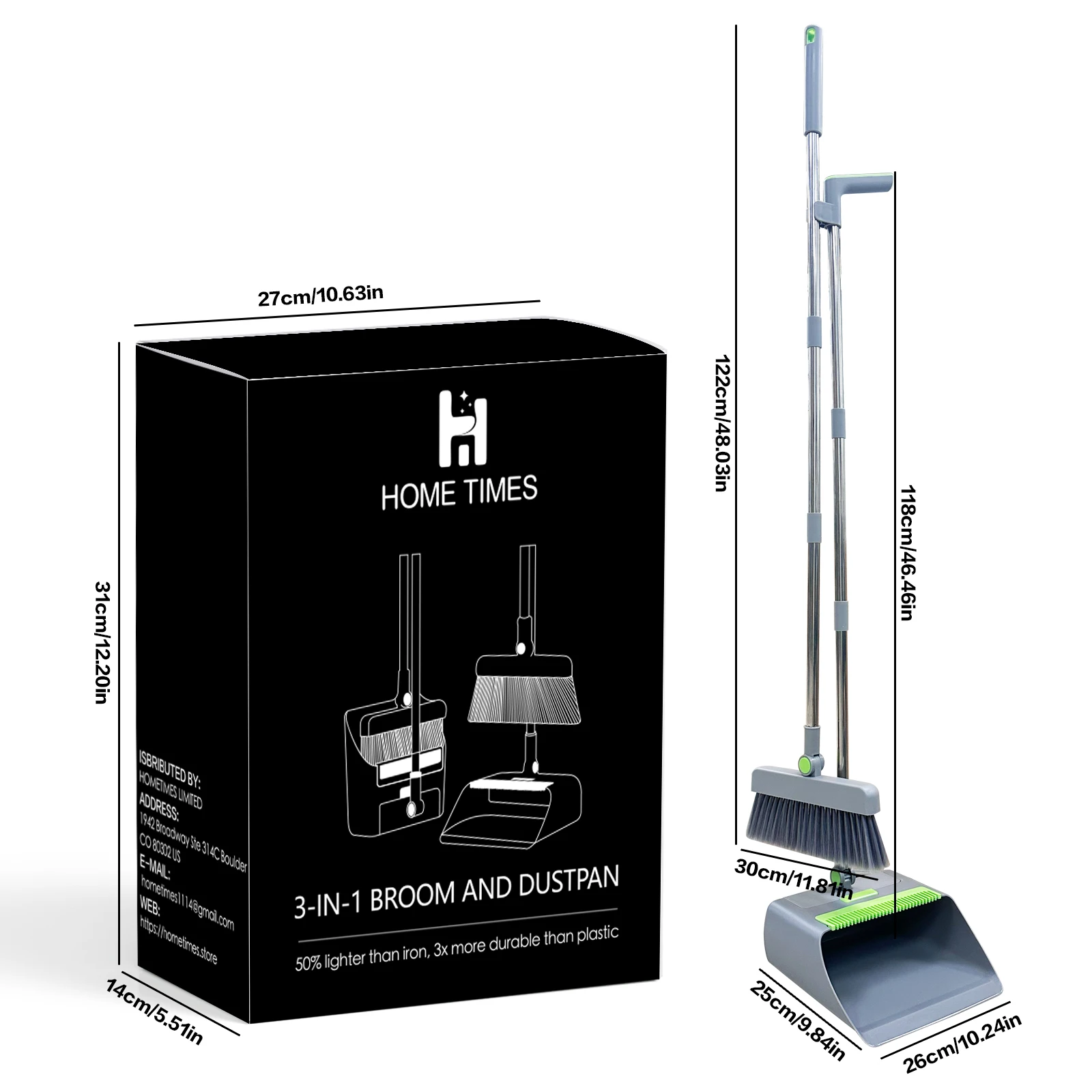 Set Sapu dan Sapu Lipat 3 In 1, Sapu Tanpa Sikat, Set Pembersih Multi-permukaan, Cocok untuk Ruang Tamu, Kamar Tidur dan Kamar Mandi